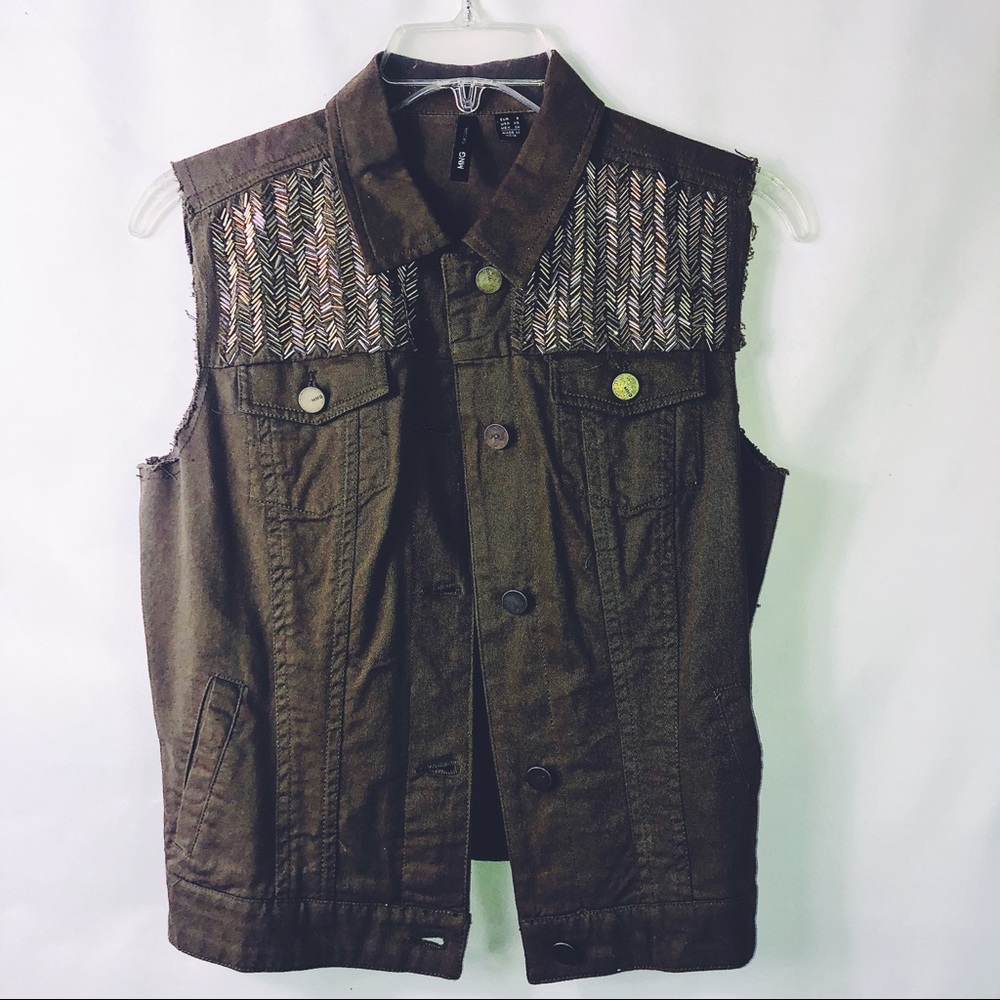 MNG Mango beaded army green vest